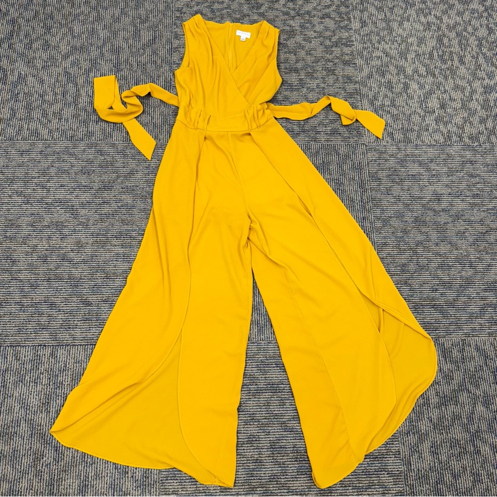Premier Amour Mustard Yellow Sleeveless Wide Leg Jumpsuit Size 8